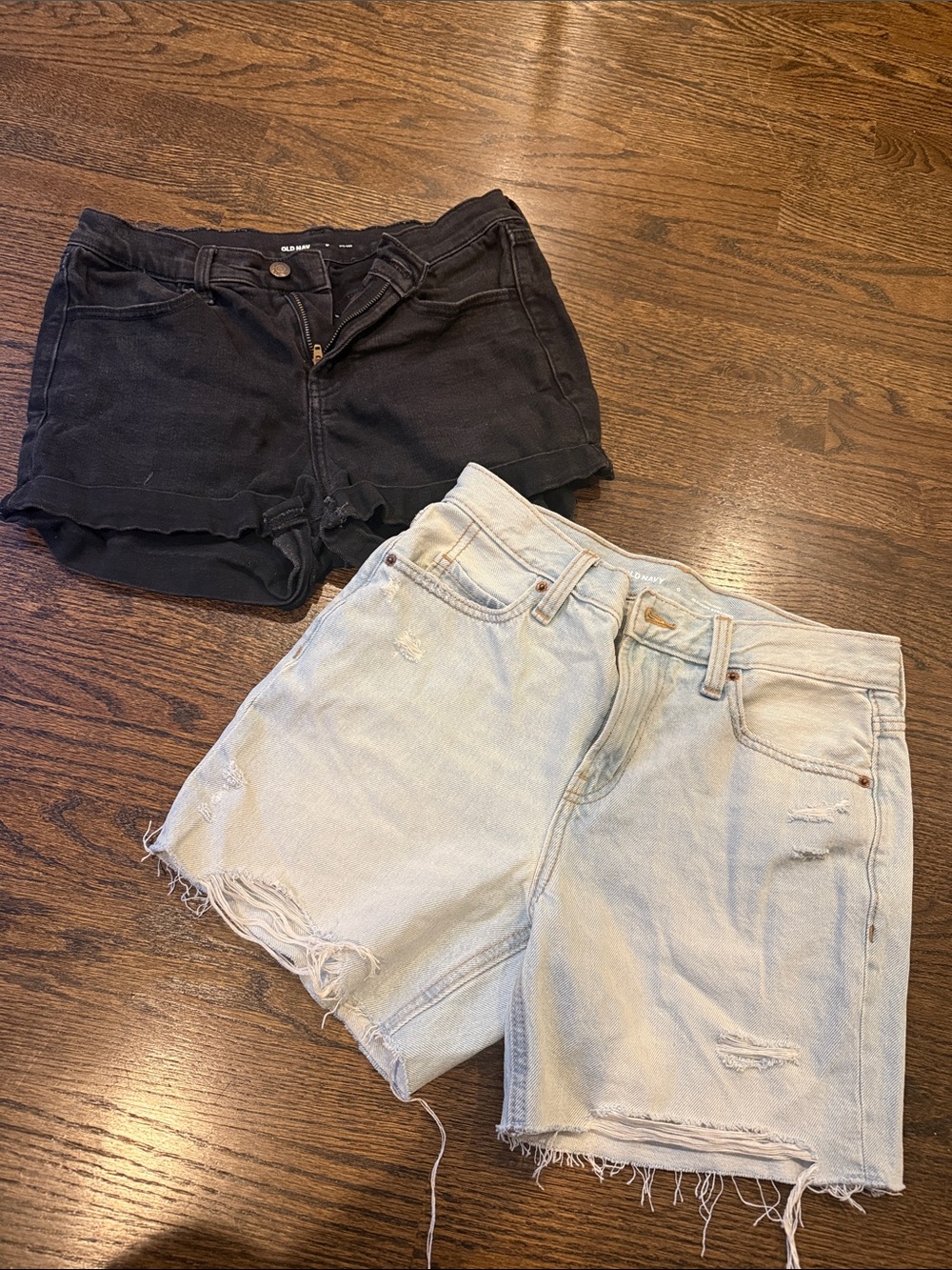 Denim High-Rise Distressed Shorts — Light Blue and Black old navy 0